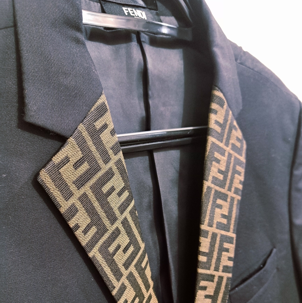 Rare Vintage Fendi Black European Blazer Suit 42R